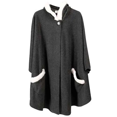 Le Moda Women’s Hooded Cape with White Faux Fur Trim