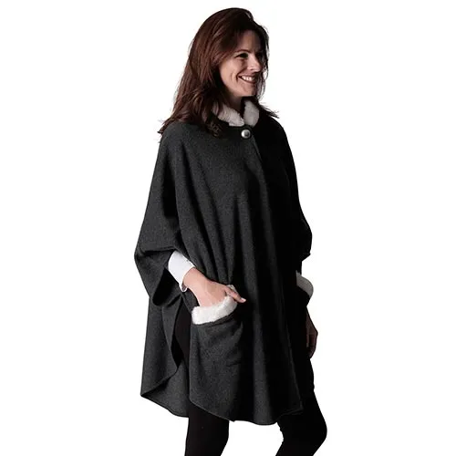 Le Moda Women’s Hooded Cape with White Faux Fur Trim