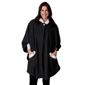 Le Moda Women’s Hooded Cape with White Faux Fur Trim