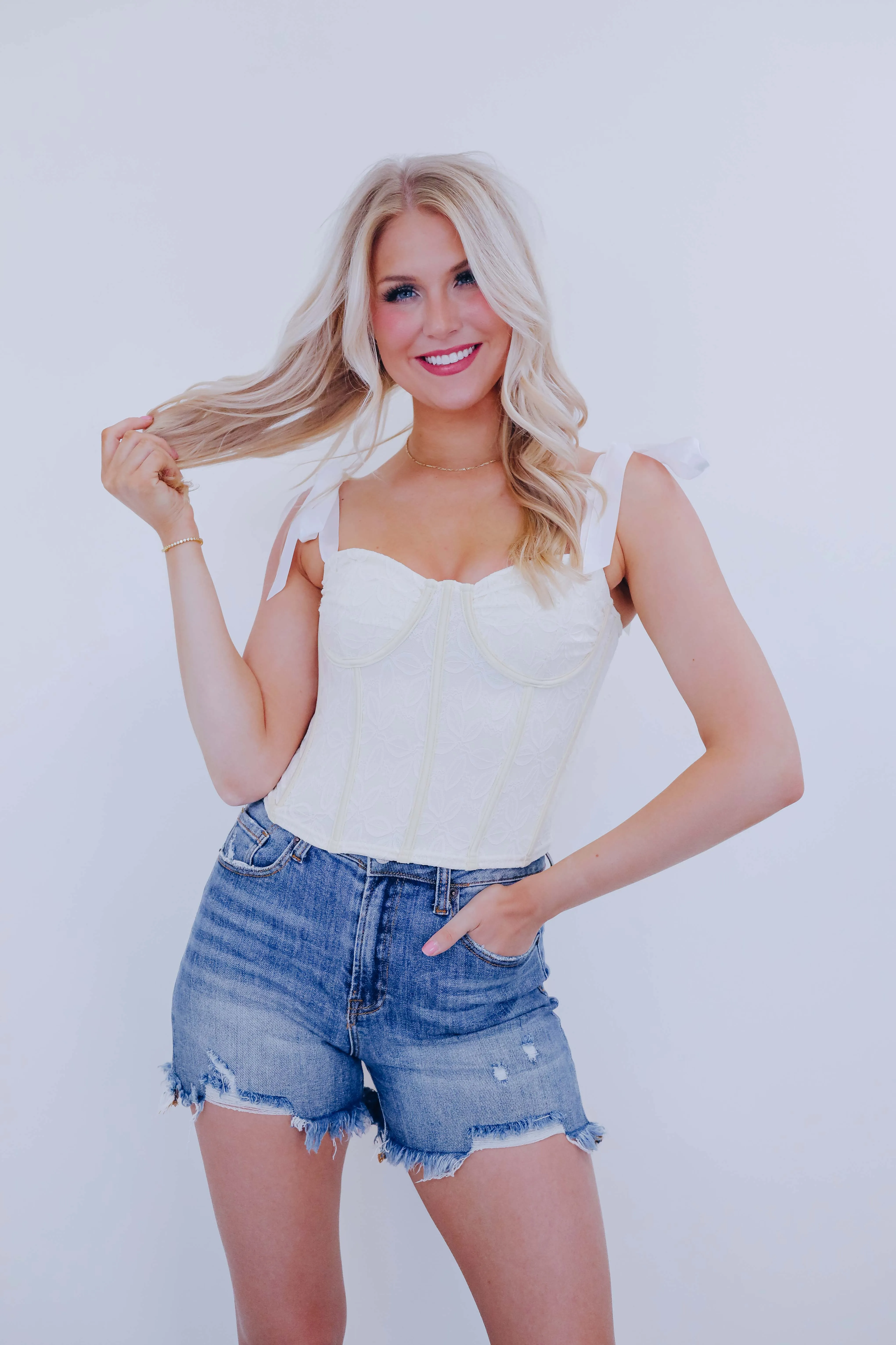 Lily Lace Satin Tie Corset Top