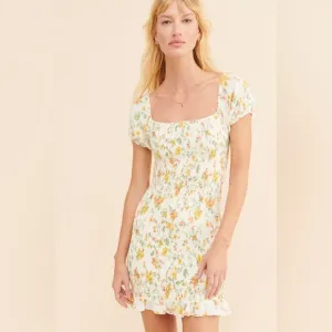 Lost   Wander Big Escape Floral Minidress Smocked Short Puff Sleeve