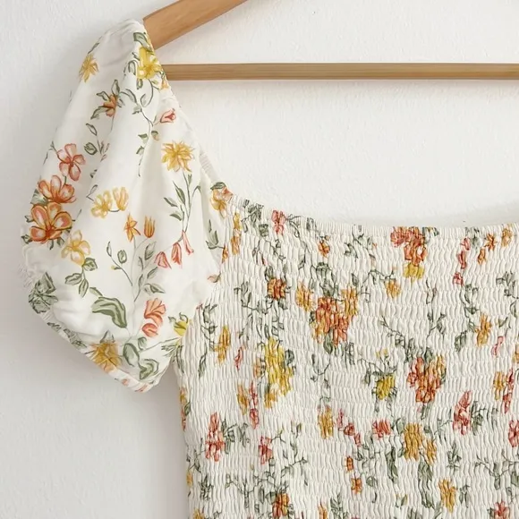 Lost   Wander Big Escape Floral Minidress Smocked Short Puff Sleeve