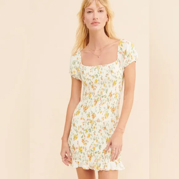 Lost   Wander Big Escape Floral Minidress Smocked Short Puff Sleeve