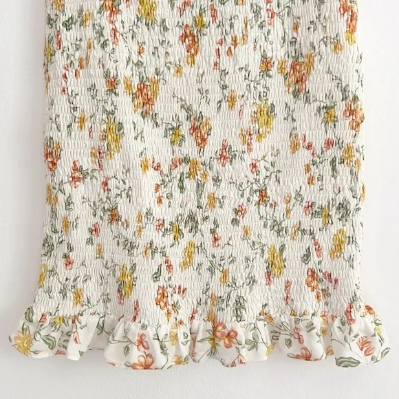 Lost   Wander Big Escape Floral Minidress Smocked Short Puff Sleeve