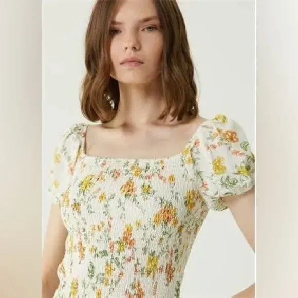 Lost   Wander Big Escape Floral Minidress Smocked Short Puff Sleeve