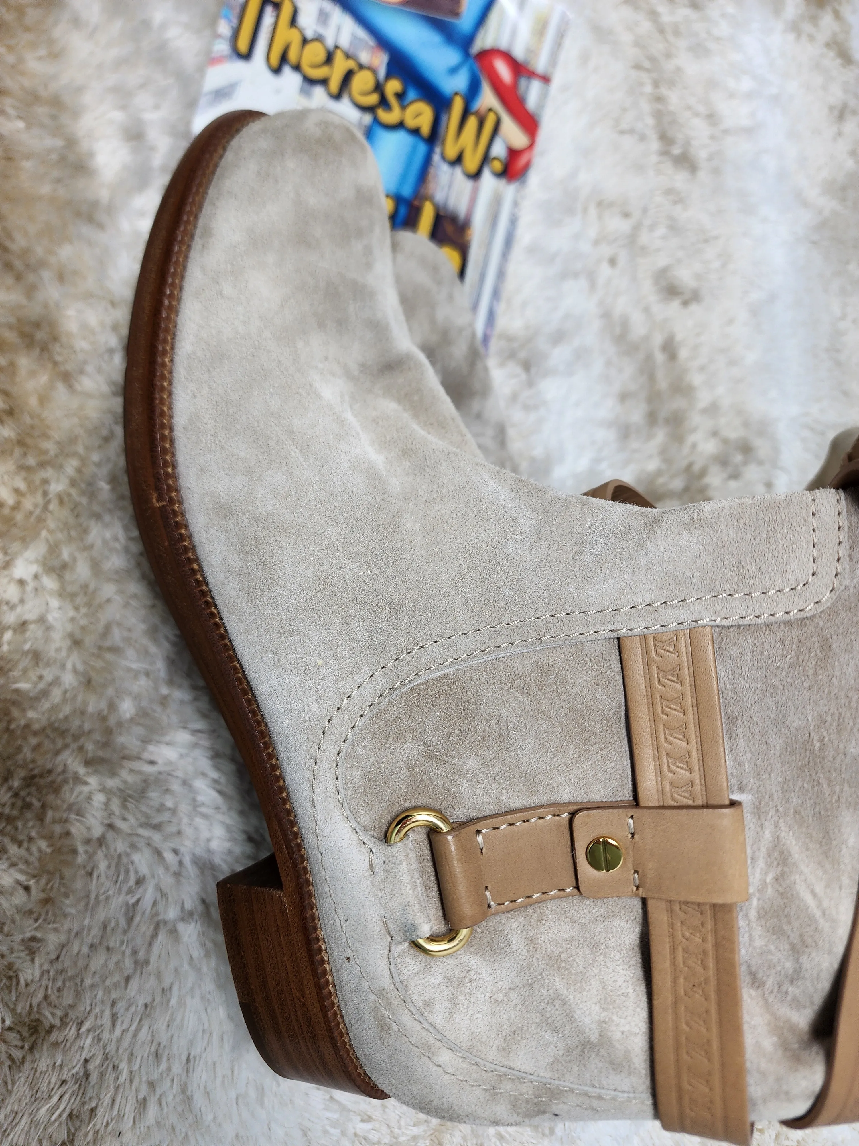 LOUIS VUITTON BEIGE SUEDE CRISS CROSS BUCKLE BOOTS - 39