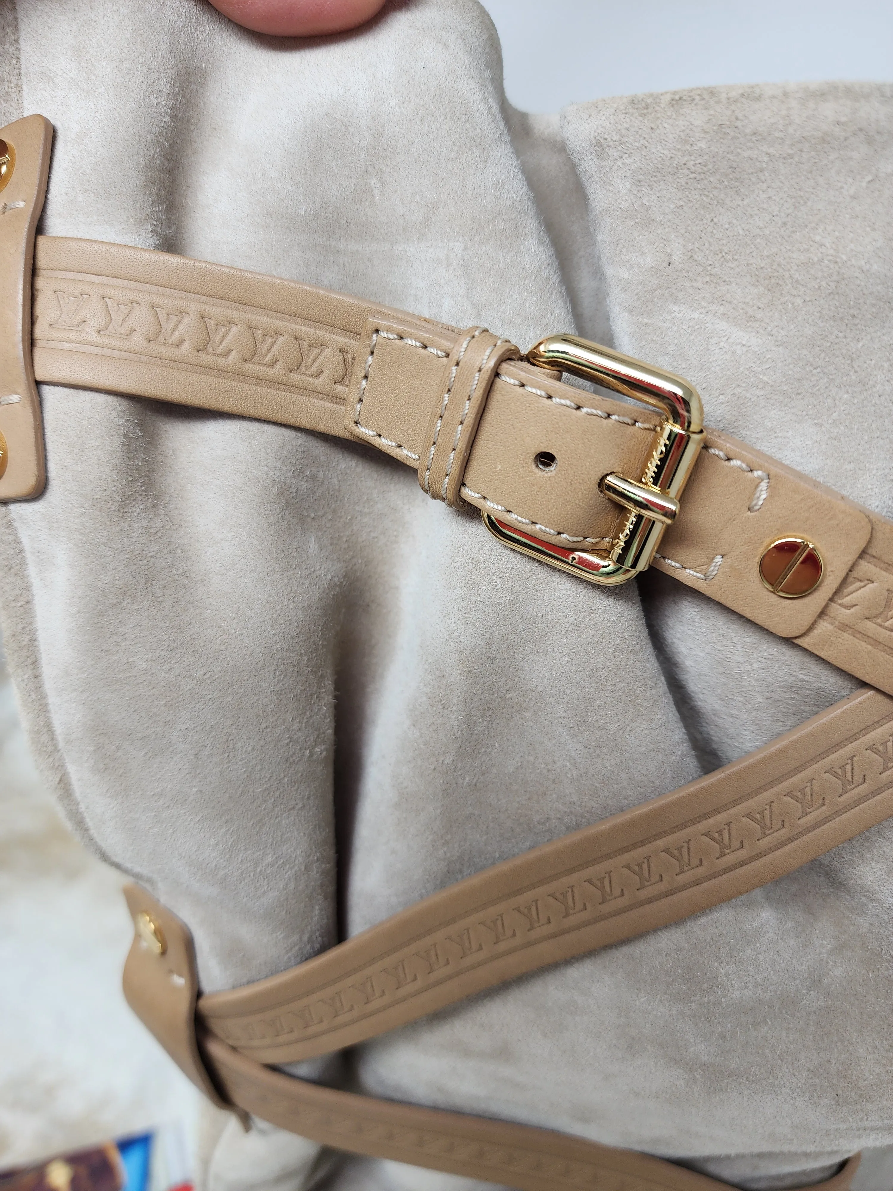 LOUIS VUITTON BEIGE SUEDE CRISS CROSS BUCKLE BOOTS - 39