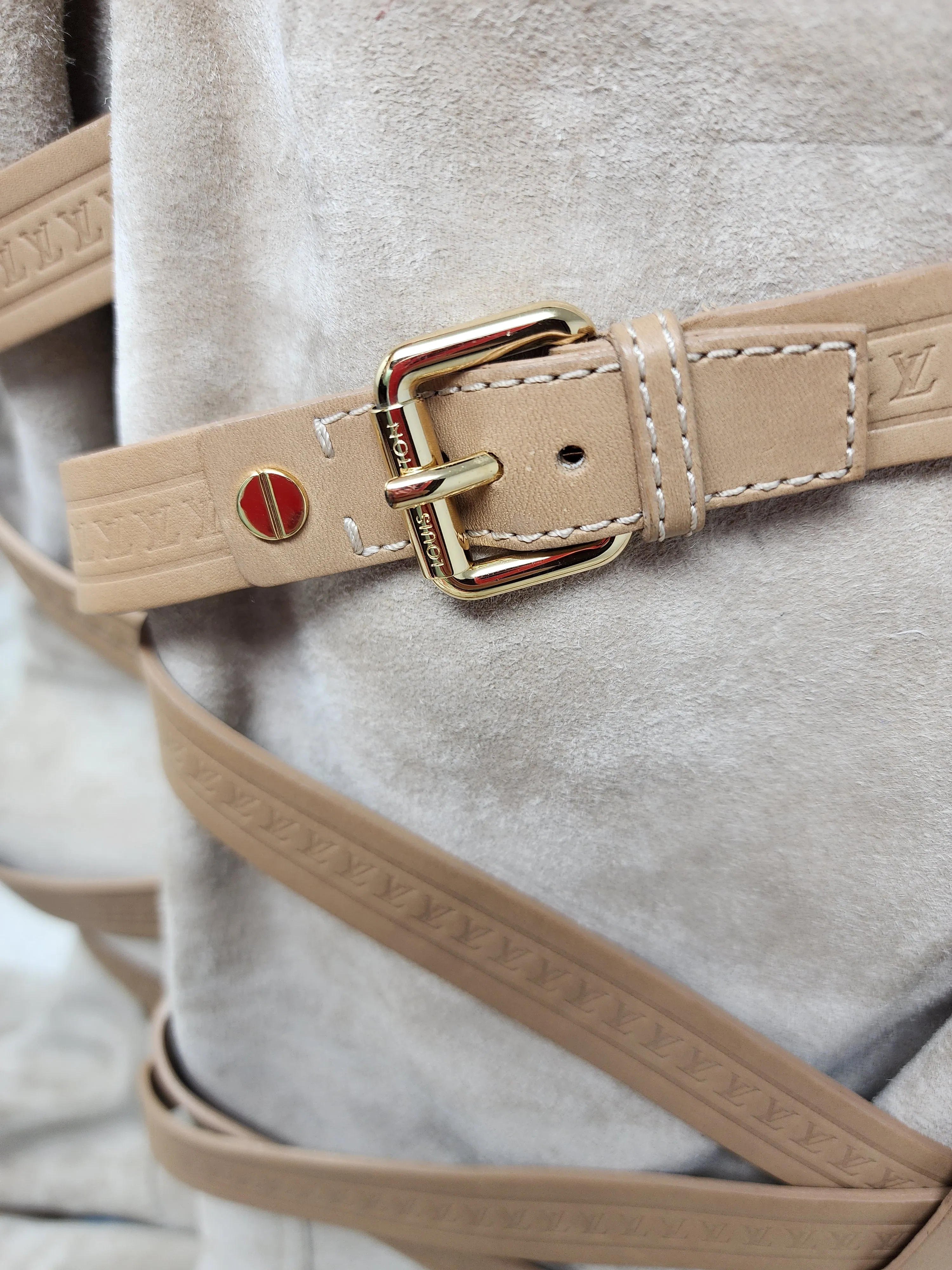 LOUIS VUITTON BEIGE SUEDE CRISS CROSS BUCKLE BOOTS - 39