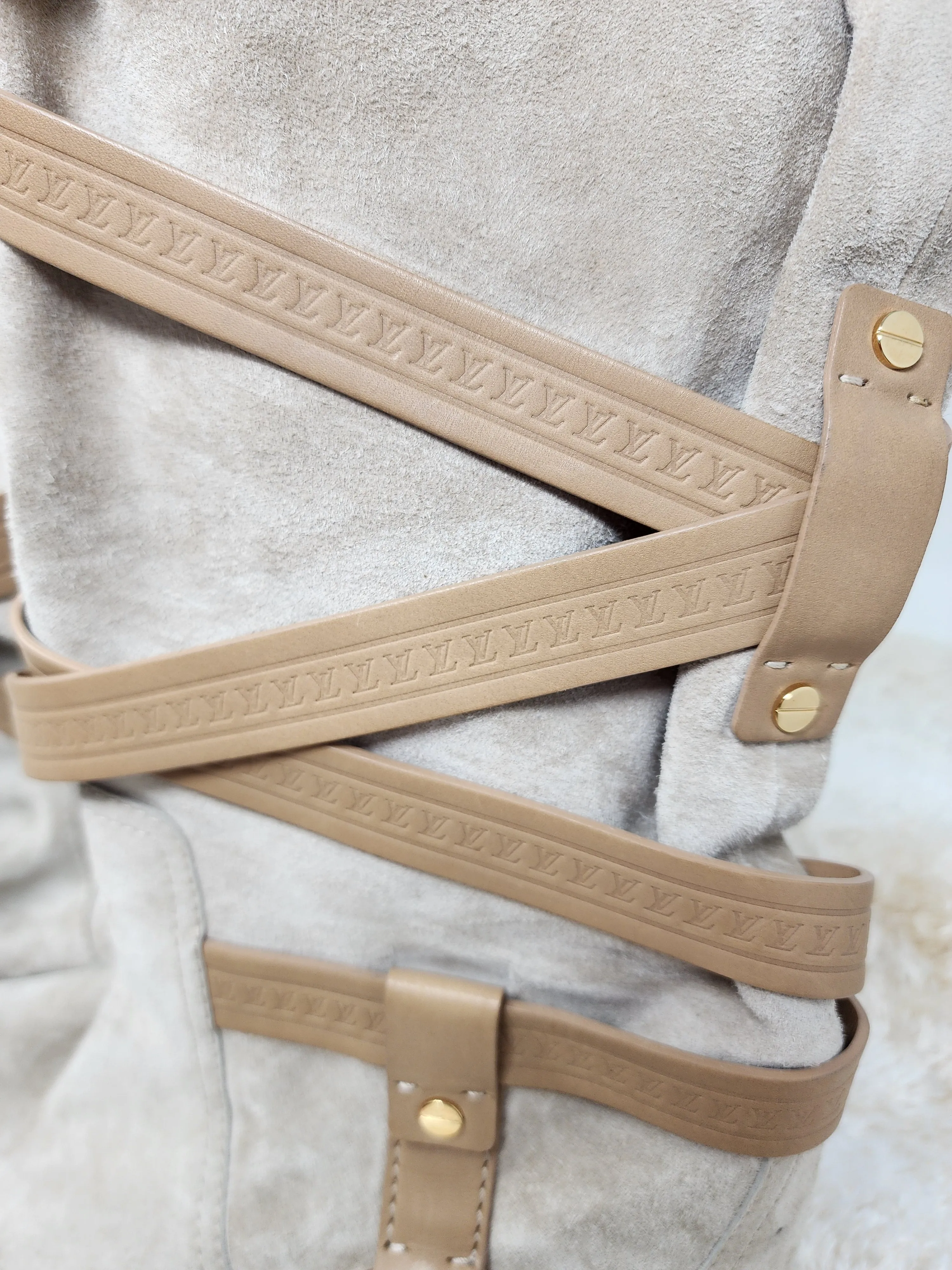 LOUIS VUITTON BEIGE SUEDE CRISS CROSS BUCKLE BOOTS - 39
