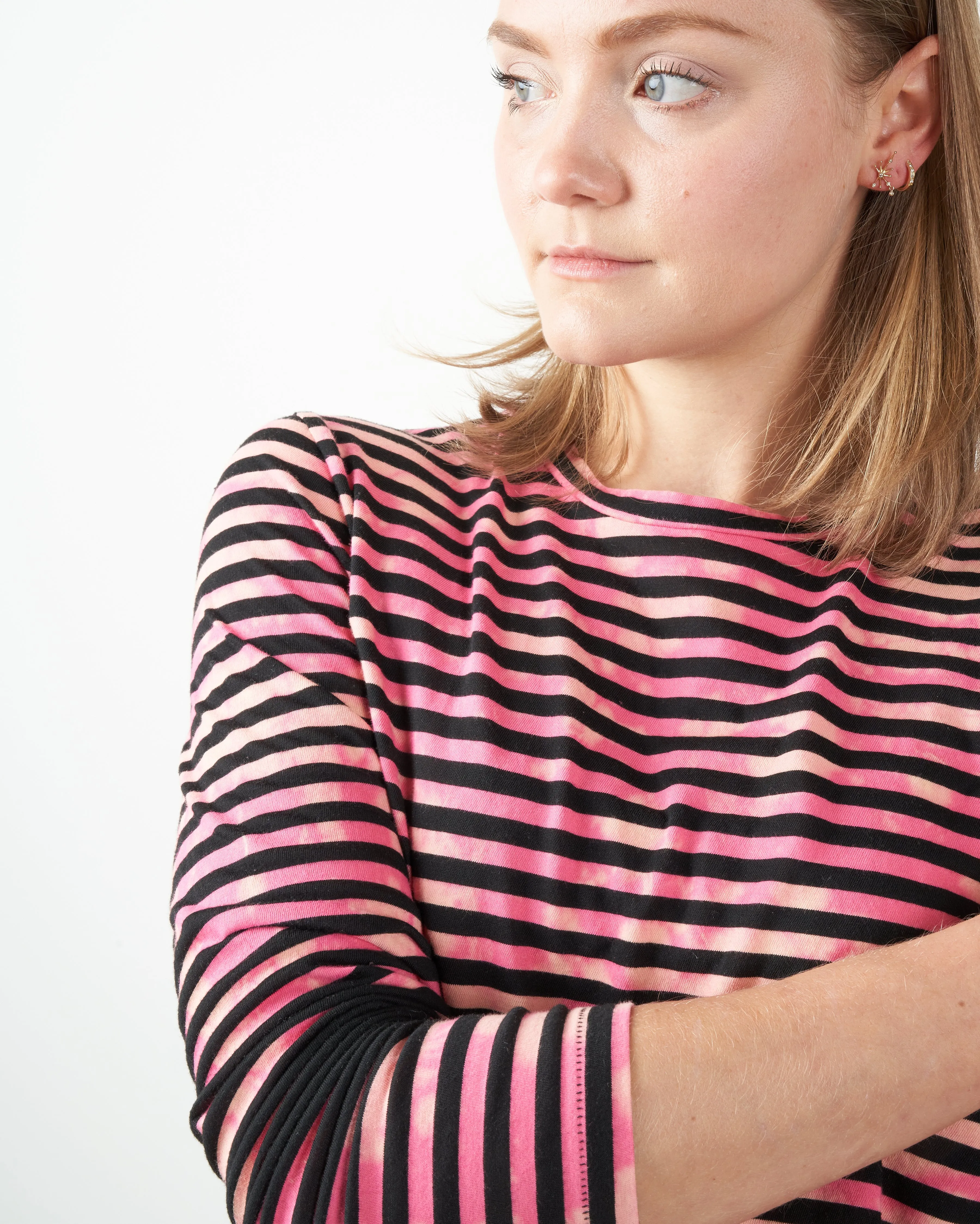 l/s babe tee - pink stripe tie dye