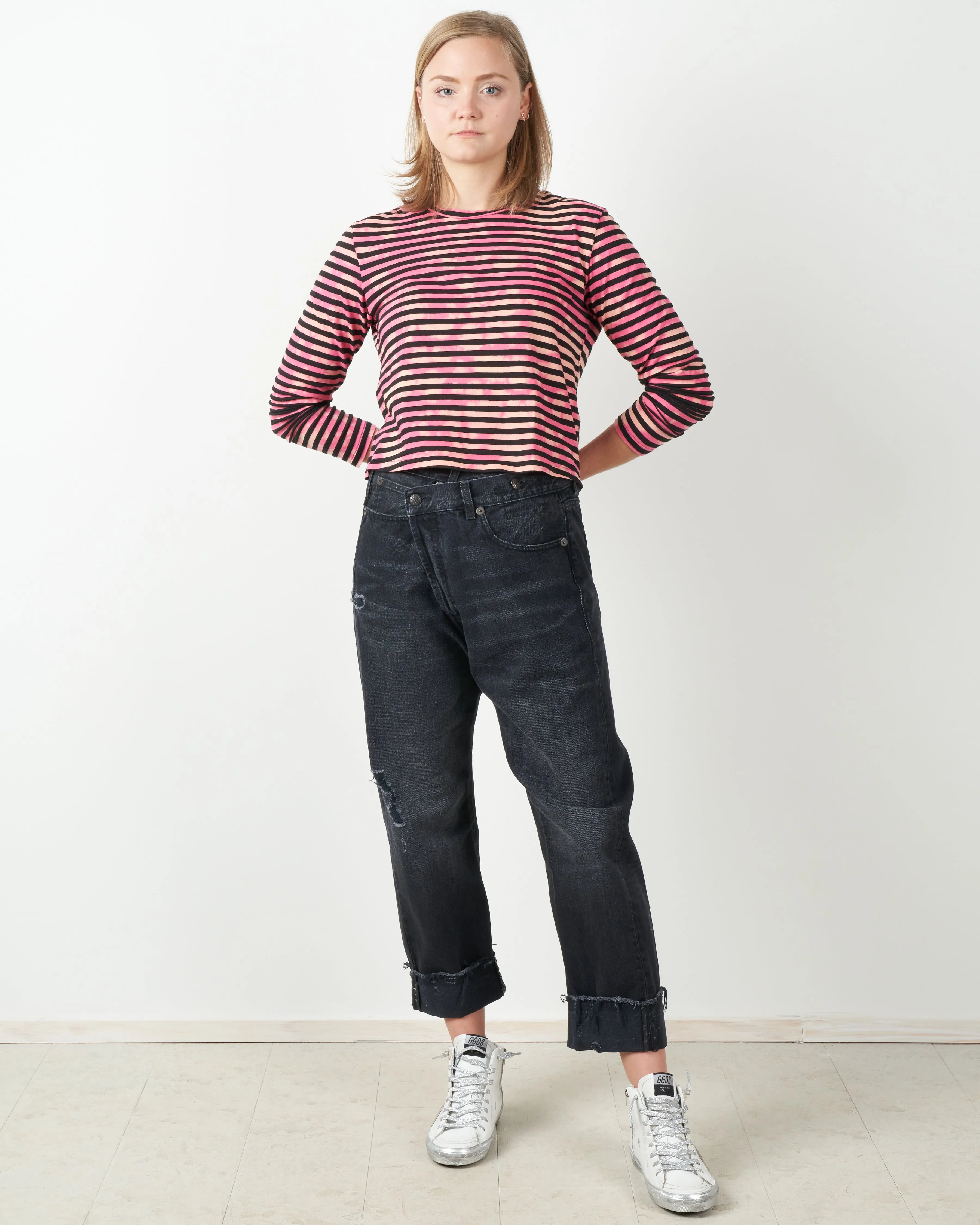 l/s babe tee - pink stripe tie dye