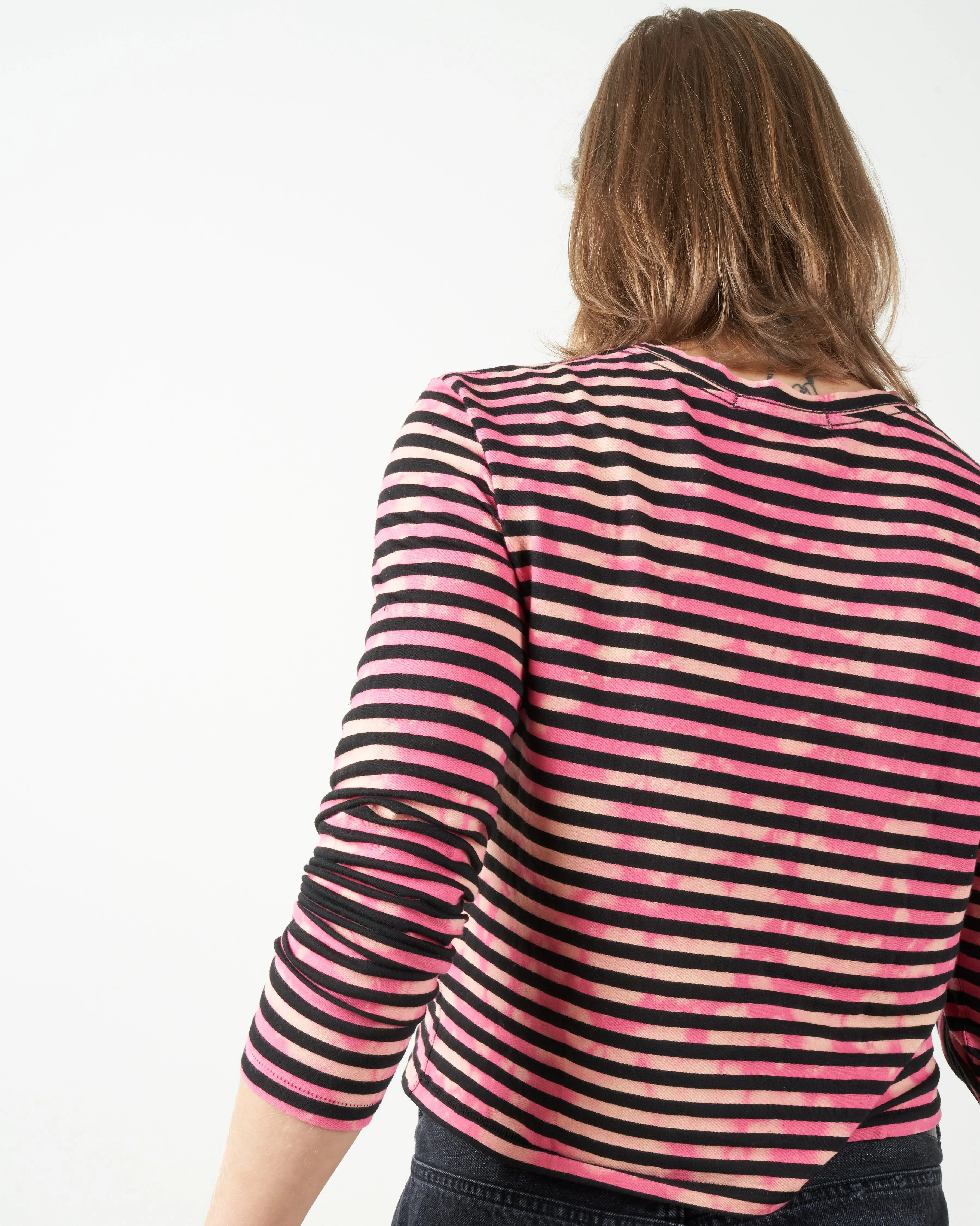 l/s babe tee - pink stripe tie dye