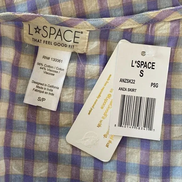 L*Space Anza Gingham Wrap Tie Maxi Midi Skirt or Coverup A-Line Cotton Blend