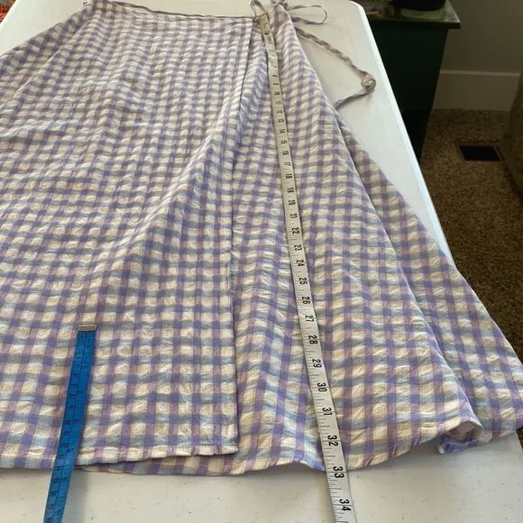 L*Space Anza Gingham Wrap Tie Maxi Midi Skirt or Coverup A-Line Cotton Blend