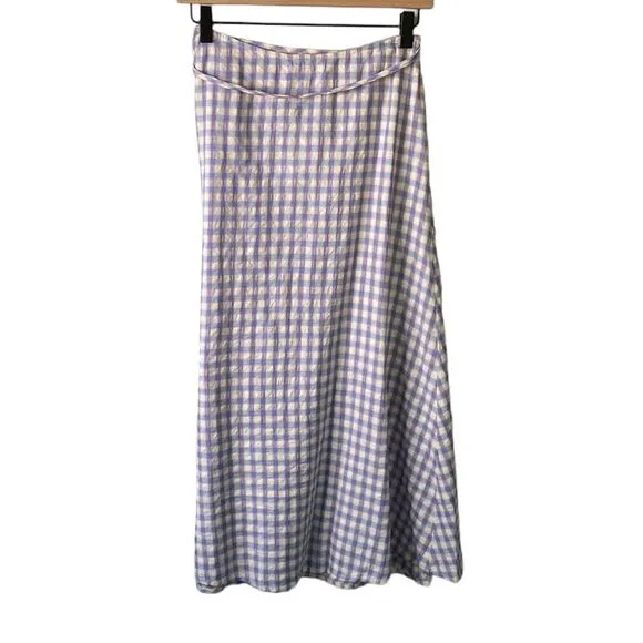 L*Space Anza Gingham Wrap Tie Maxi Midi Skirt or Coverup A-Line Cotton Blend