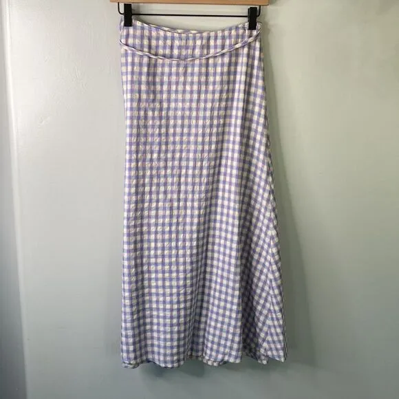 L*Space Anza Gingham Wrap Tie Maxi Midi Skirt or Coverup A-Line Cotton Blend