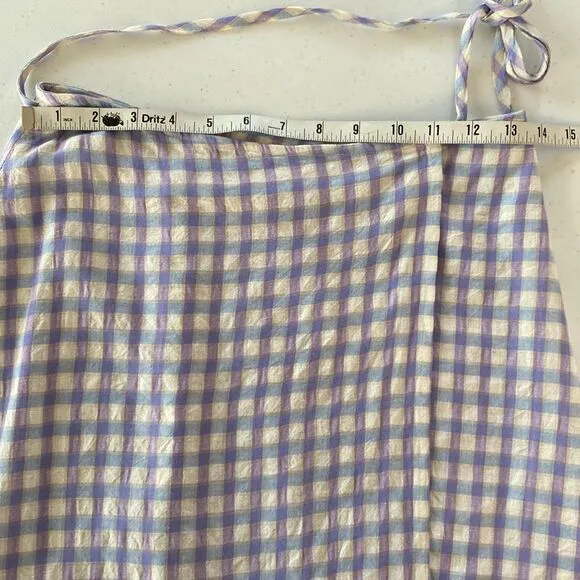 L*Space Anza Gingham Wrap Tie Maxi Midi Skirt or Coverup A-Line Cotton Blend