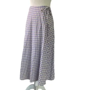L*Space Anza Gingham Wrap Tie Maxi Midi Skirt or Coverup A-Line Cotton Blend