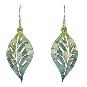 Mandala Green Leaf Earrings, Wood, Sterling Silver Earwires, Made in the U.S.A.