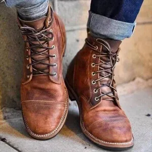 Men's Casual Vegan Leather Lace-Up Boots | Ideal for All Seasons