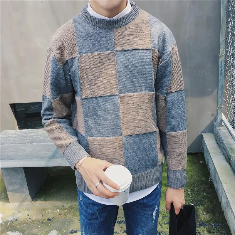 Men's Plaid Sweater Autumn Fashion Pullover