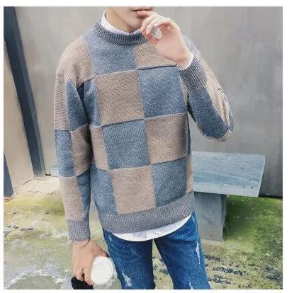 Men's Plaid Sweater Autumn Fashion Pullover