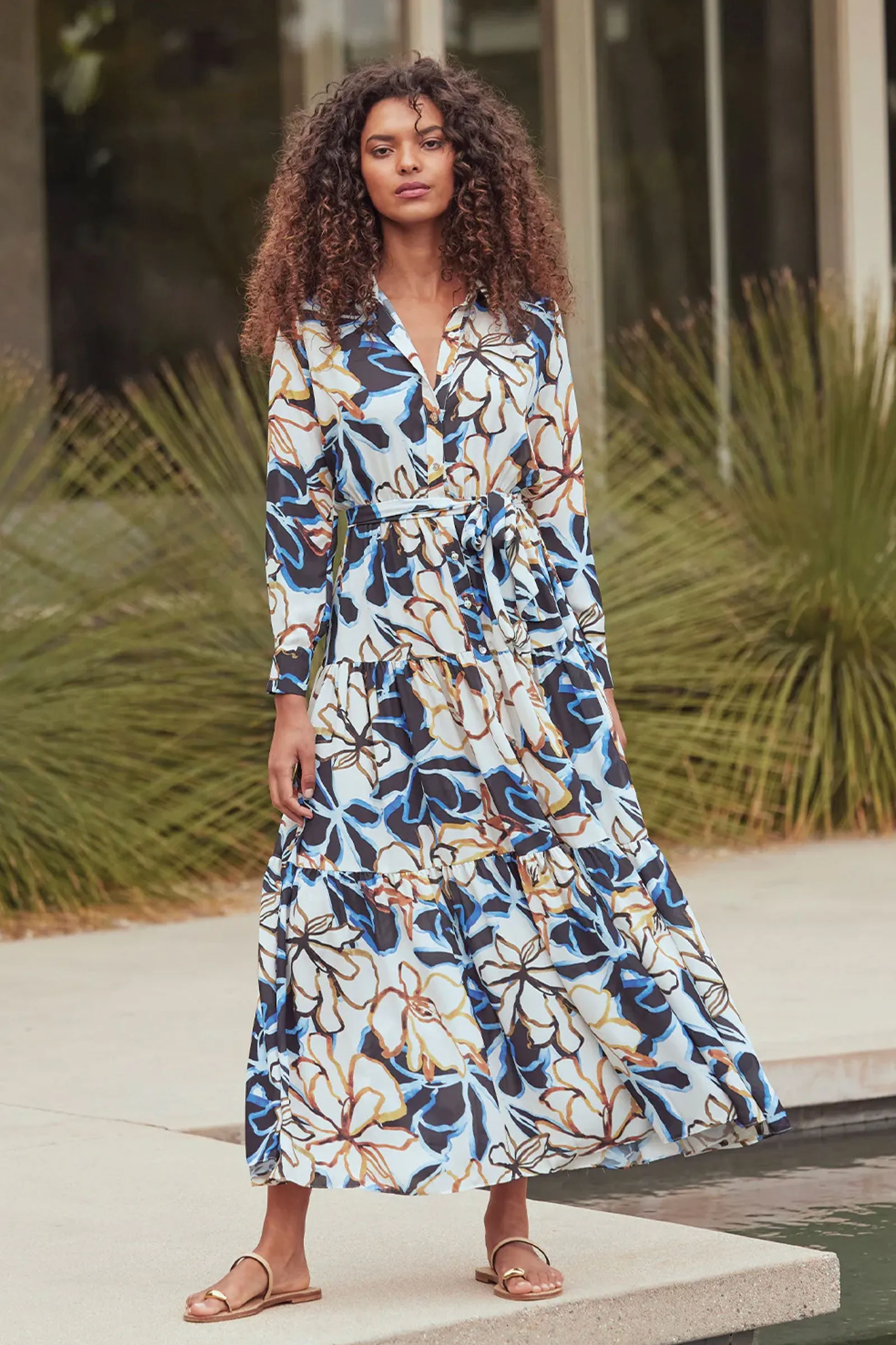 Misa Alberta Dress in Bold Blooms Crepe