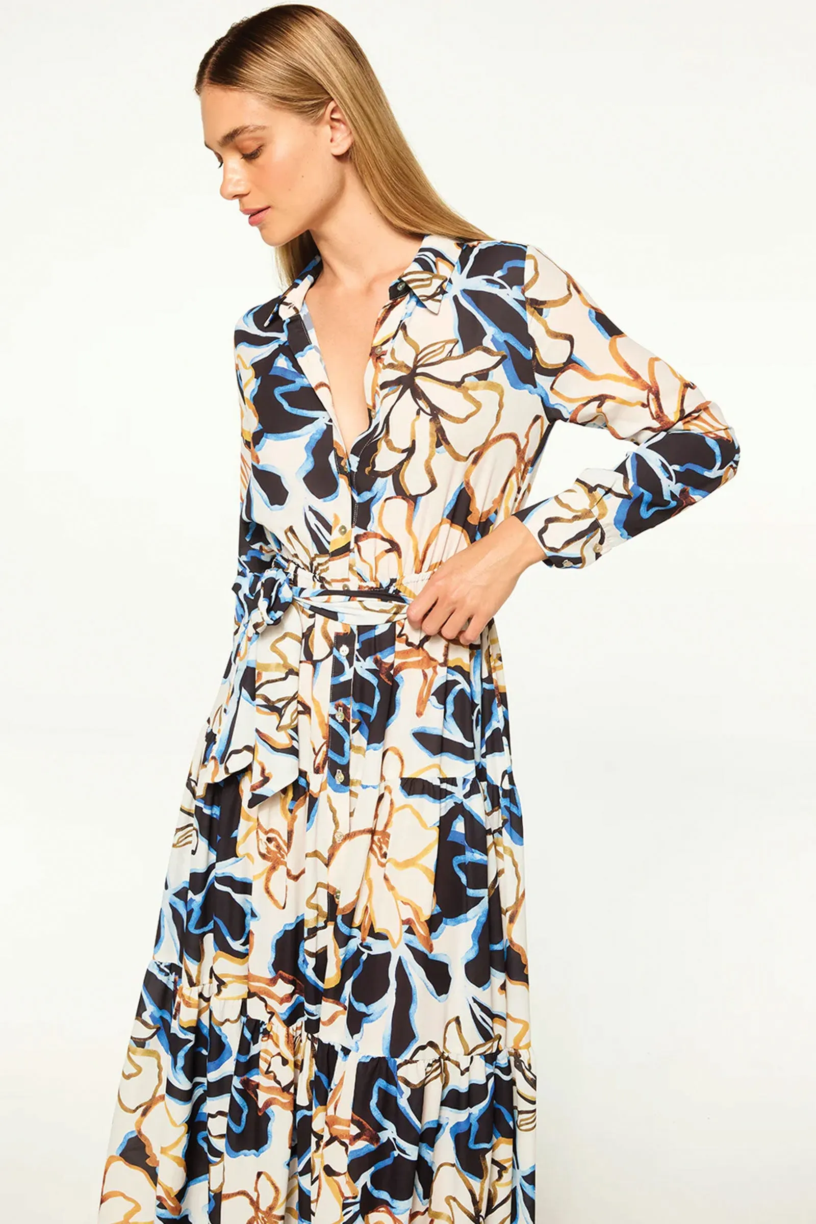 Misa Alberta Dress in Bold Blooms Crepe