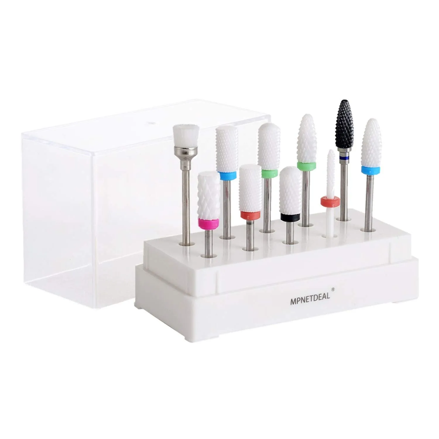 MPNETDEAL Ceramic Nail Drill Bits Set 10Pcs, Durable Less Dust, 3/32 inch for Acrylic Gel Nails Cuticle Manicure, Professional Acrylic Nail File Drill Bit