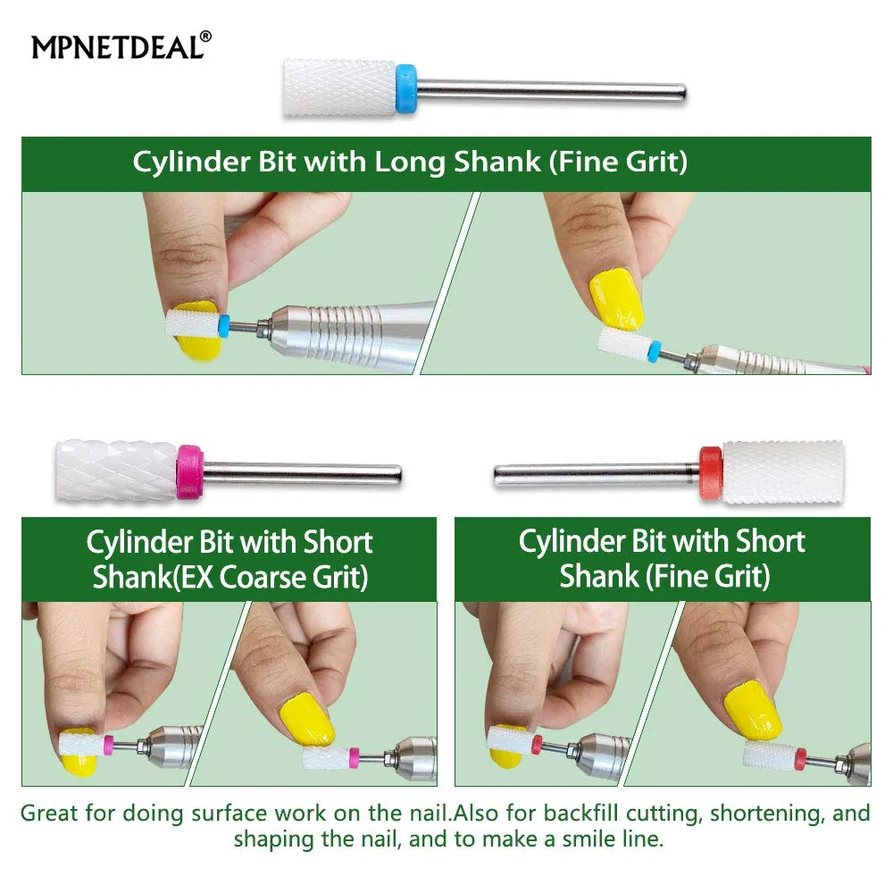 MPNETDEAL Ceramic Nail Drill Bits Set 10Pcs, Durable Less Dust, 3/32 inch for Acrylic Gel Nails Cuticle Manicure, Professional Acrylic Nail File Drill Bit