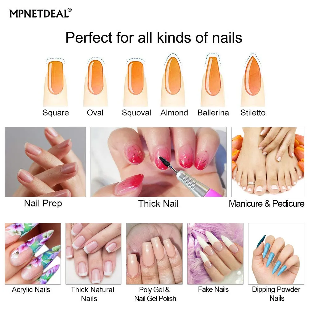 MPNETDEAL Ceramic Nail Drill Bits Set 10Pcs, Durable Less Dust, 3/32 inch for Acrylic Gel Nails Cuticle Manicure, Professional Acrylic Nail File Drill Bit