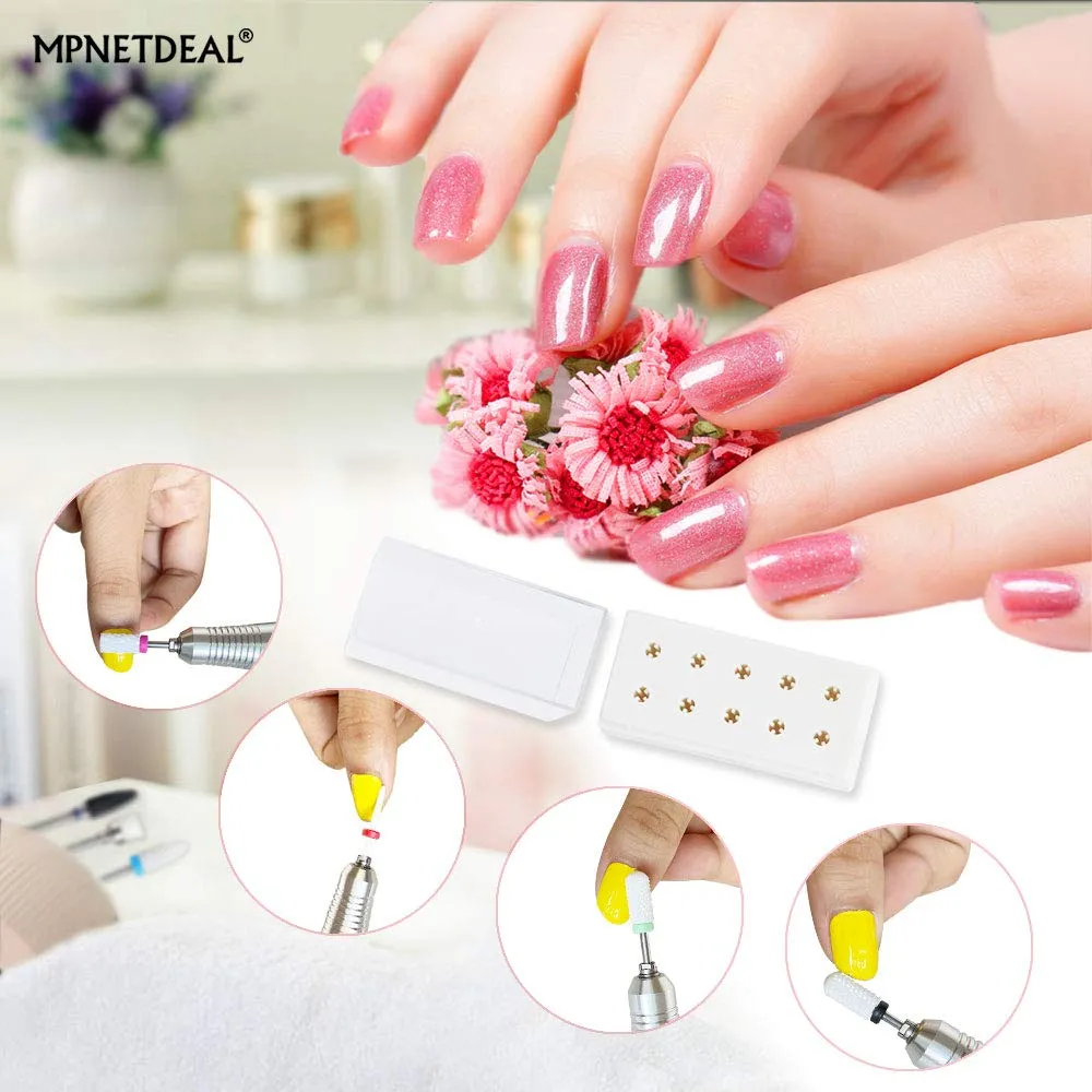 MPNETDEAL Ceramic Nail Drill Bits Set 10Pcs, Durable Less Dust, 3/32 inch for Acrylic Gel Nails Cuticle Manicure, Professional Acrylic Nail File Drill Bit