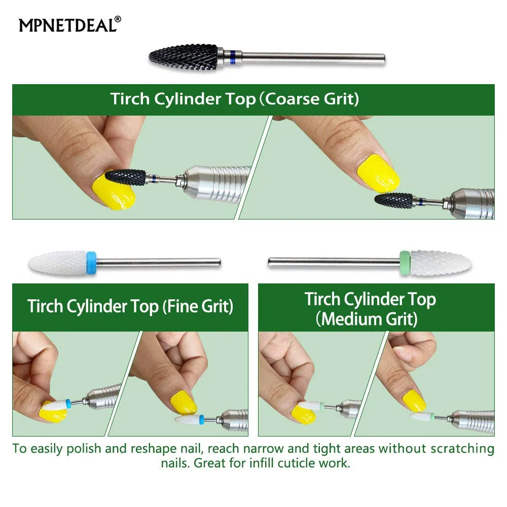 MPNETDEAL Ceramic Nail Drill Bits Set 10Pcs, Durable Less Dust, 3/32 inch for Acrylic Gel Nails Cuticle Manicure, Professional Acrylic Nail File Drill Bit