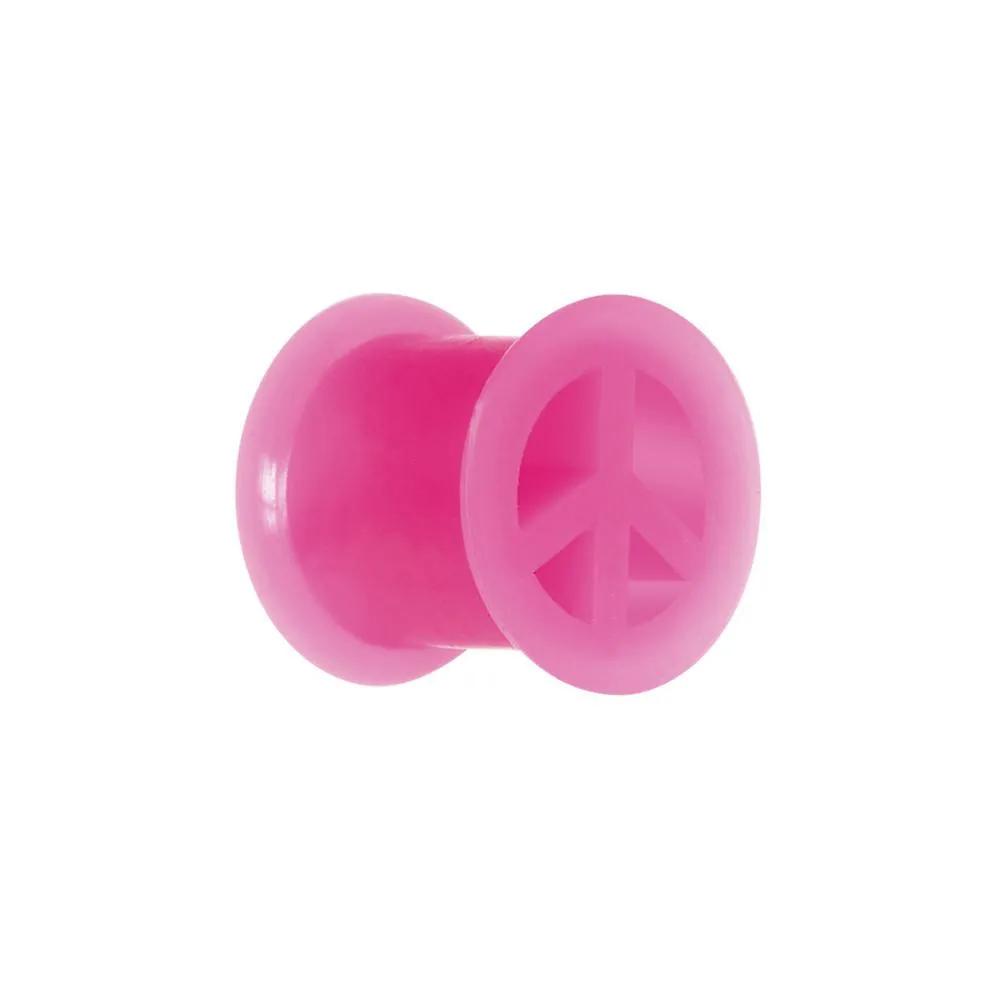 Neon Pink Silicone Peace Sign Tunnel 0 Gauge to 14mm