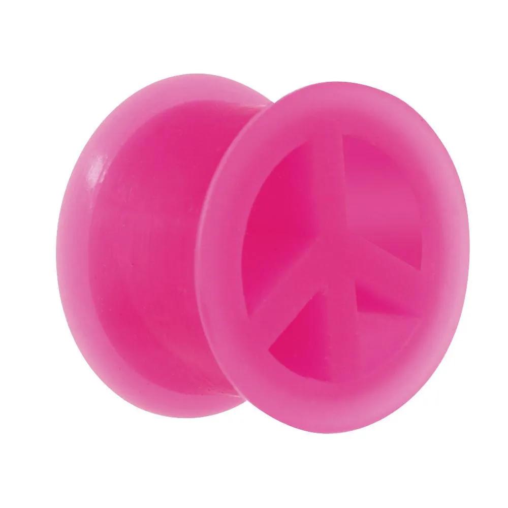 Neon Pink Silicone Peace Sign Tunnel 0 Gauge to 14mm