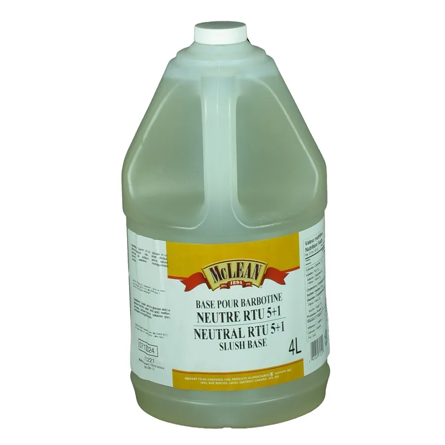 Neutral Slush Syrup Base Mix – RTU 5 1 – 2x4L - Lynch - Mclean - Berthelet - Solina Foods Canada