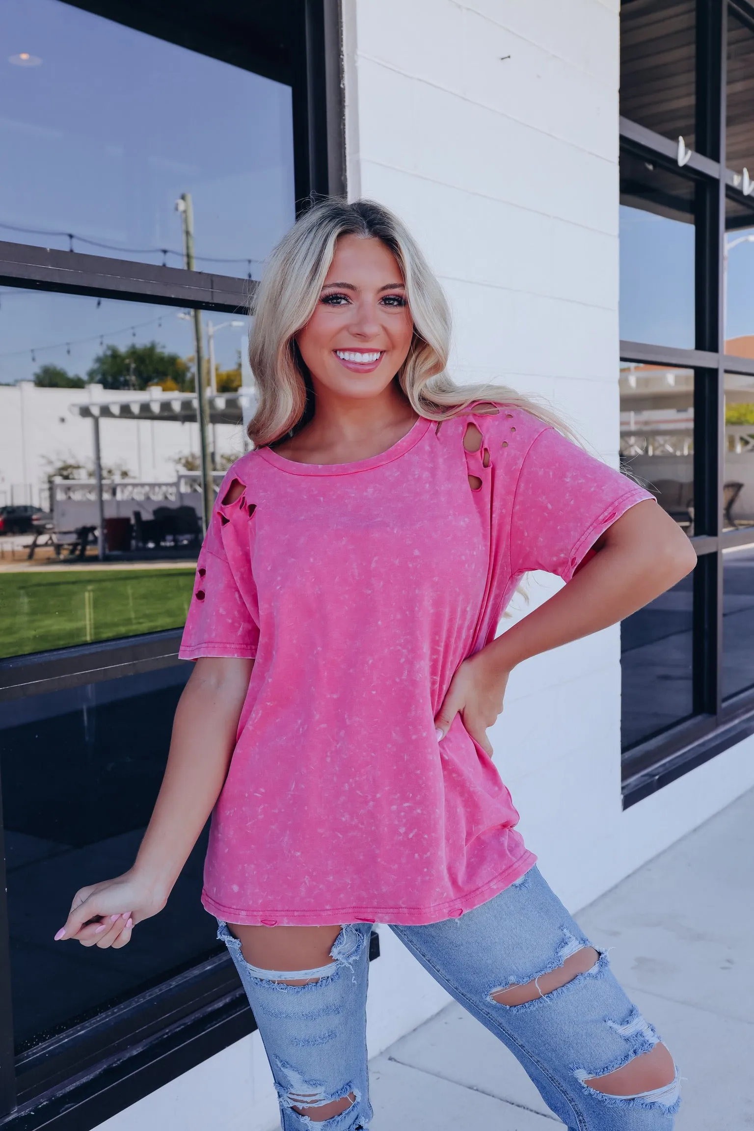 New Age Laser Cut Tee - Pink