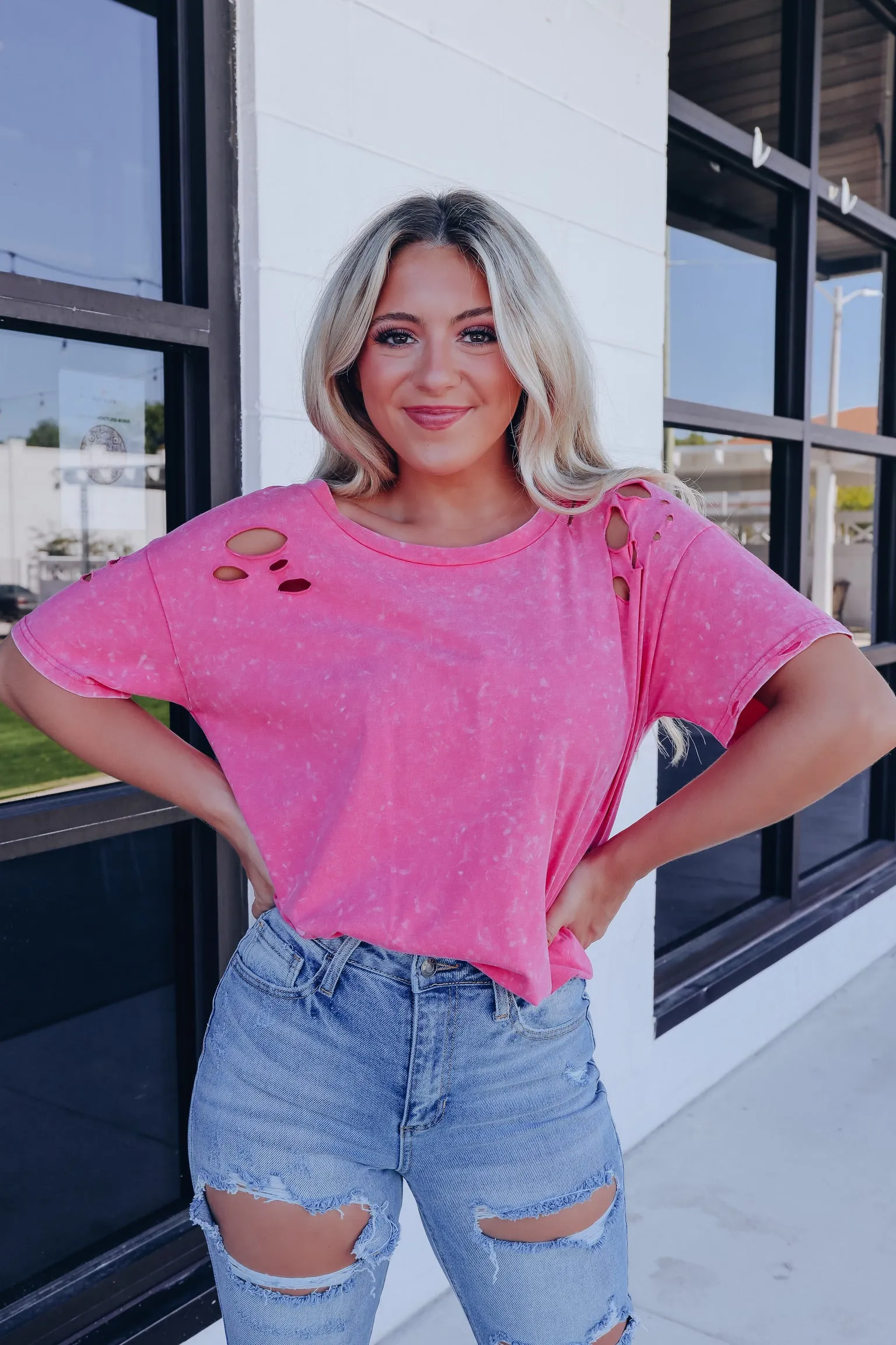 New Age Laser Cut Tee - Pink