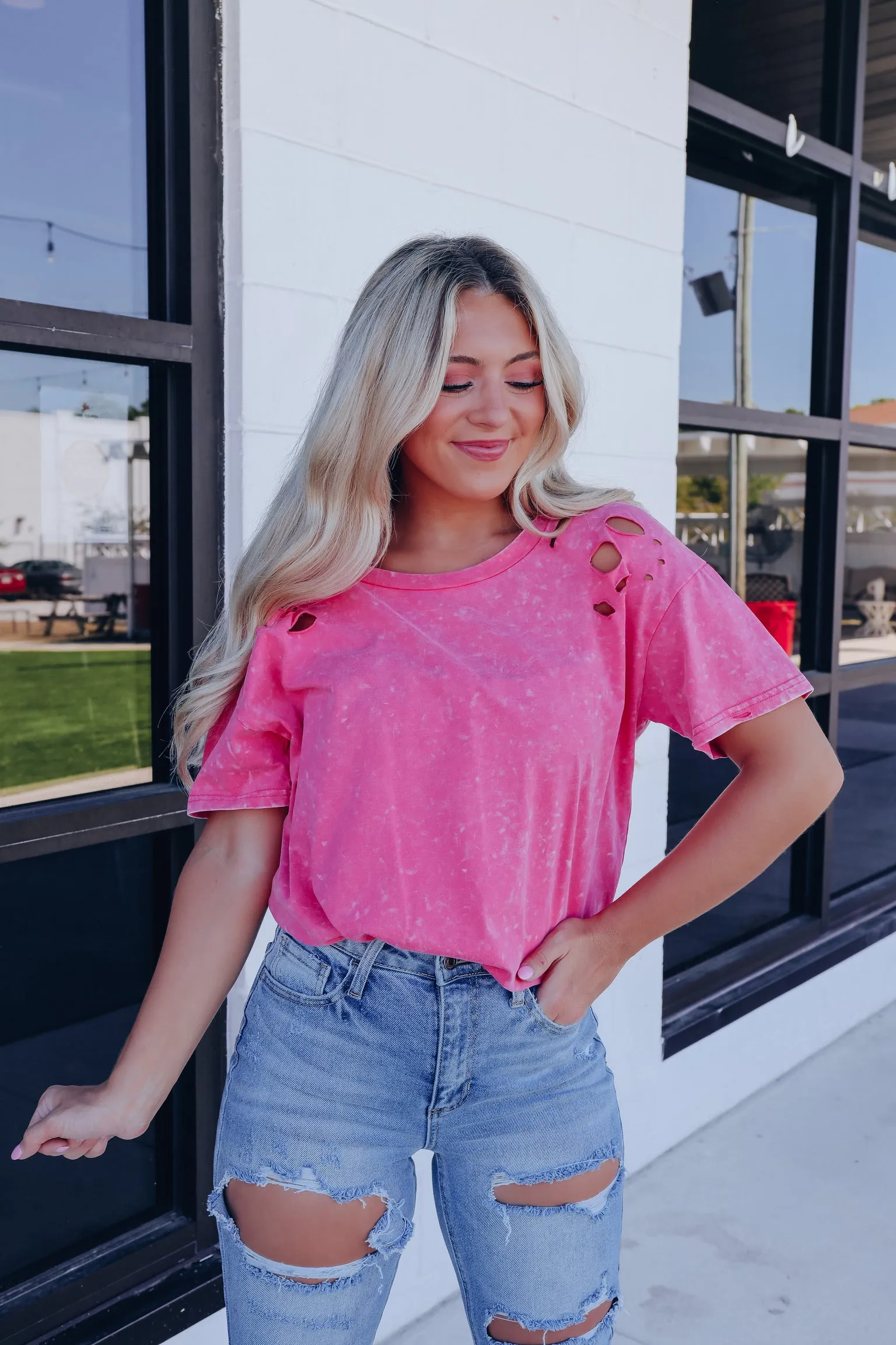 New Age Laser Cut Tee - Pink