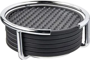 New Spectrum Diversified Euro Flexible Coasters with Stand, Set of 6, Chrome & Black