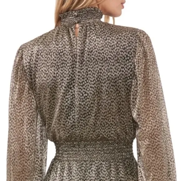 NWT 1. State Metallic Long Sleeve Smocked Waist Tiered Mini Dress Sz. 3X