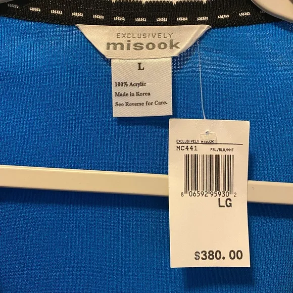 NWT Misook Blue Open Front Cardigan/Jacket with Black/White Trim, Size L