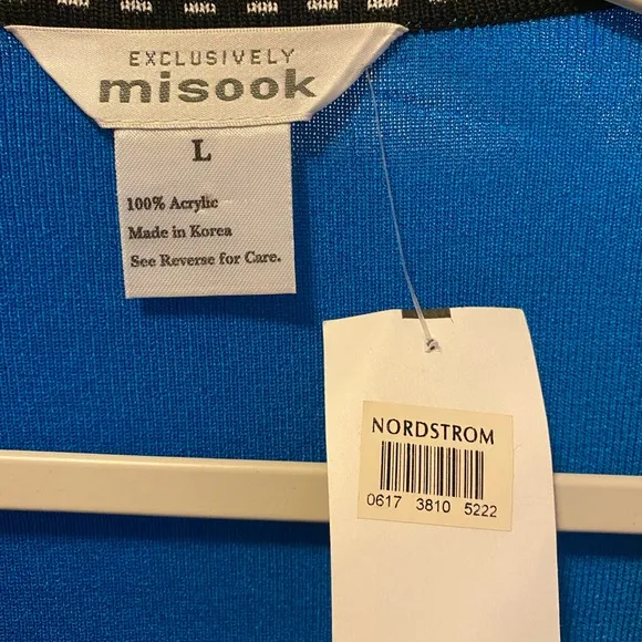 NWT Misook Blue Open Front Cardigan/Jacket with Black/White Trim, Size L