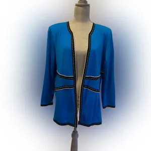 NWT Misook Blue Open Front Cardigan/Jacket with Black/White Trim, Size L