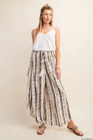 Olive Brown Breezy Striped Wide Leg Pant