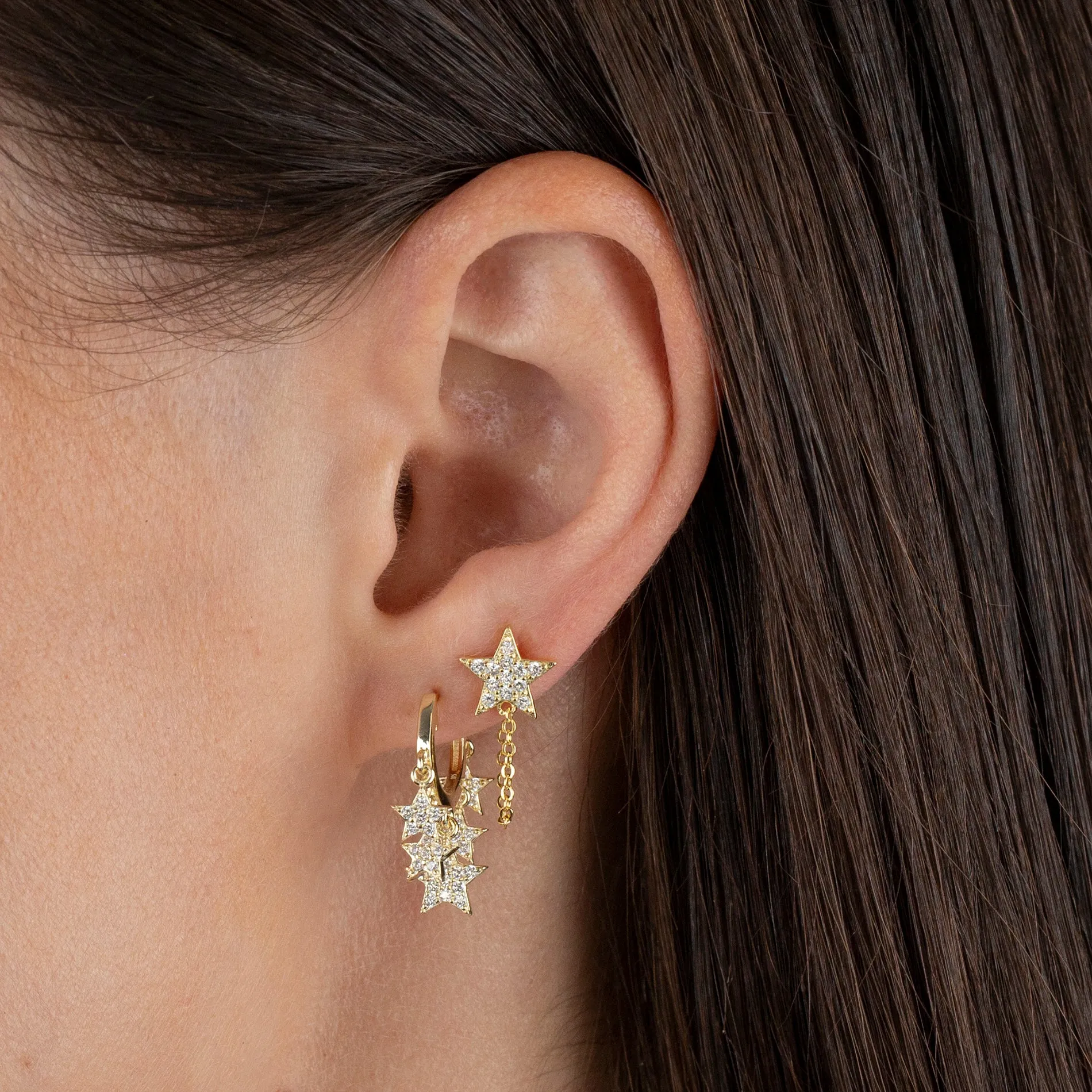 Pavé Star Chain Stud Earring