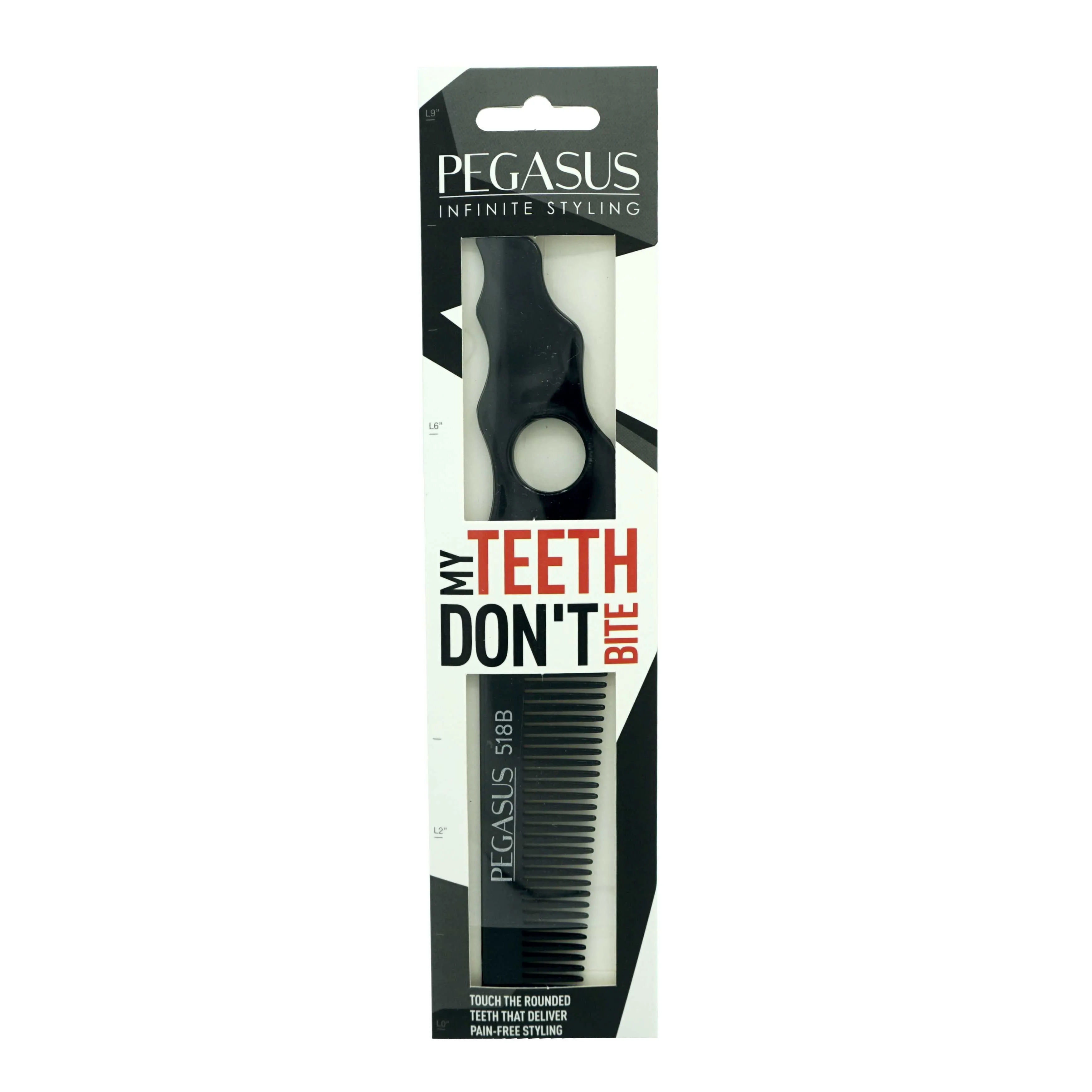 Pegasus 518B, 8in Hard Rubber Course Tooth Barber Clipper Comb, Handmade, Seamless, Smooth Edges, Anti Static, Heat and Chemically Resistant Comb | Peines de goma dura - Black