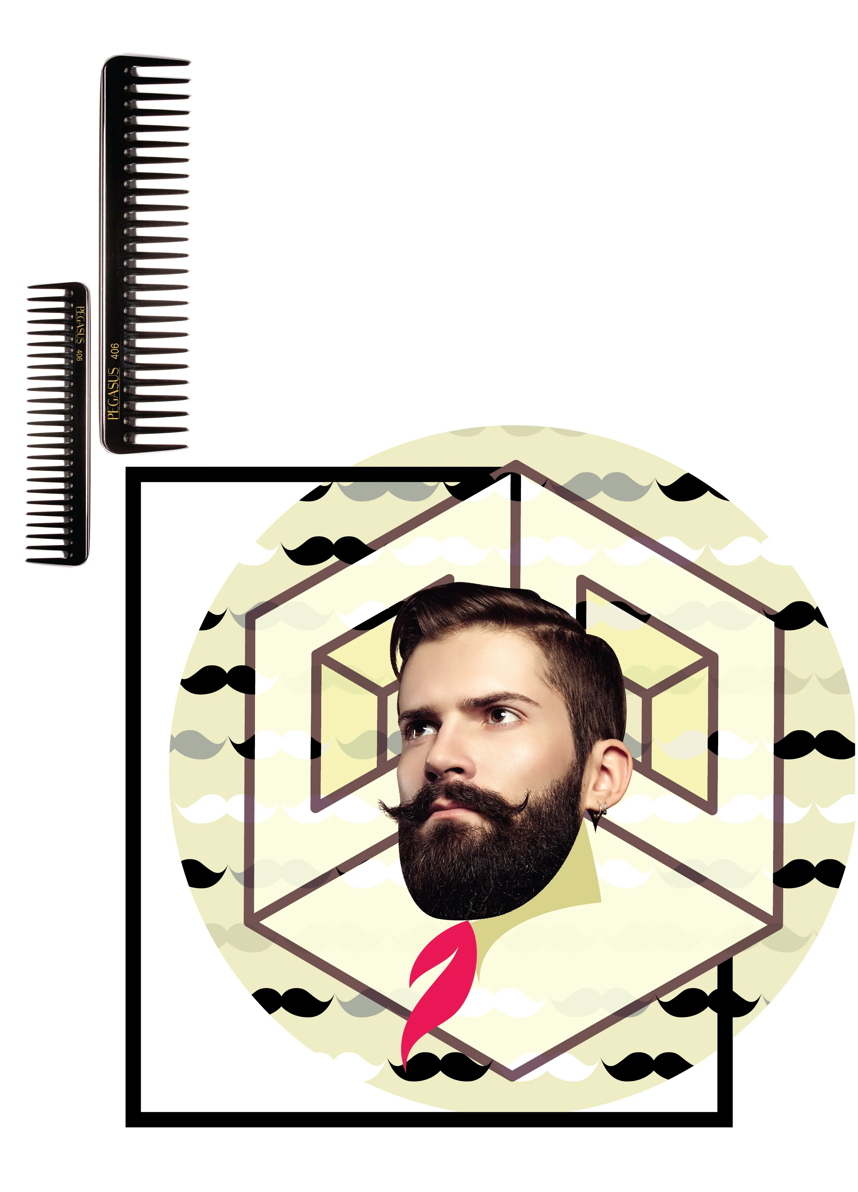 Pegasus 518B, 8in Hard Rubber Course Tooth Barber Clipper Comb, Handmade, Seamless, Smooth Edges, Anti Static, Heat and Chemically Resistant Comb | Peines de goma dura - Black