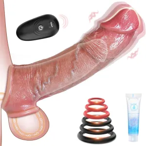 Penis Extender Vibrating Cock Sleeve with 10 Vibrations & Remote Control