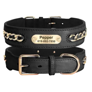 Personalized Durable Leather Dogs ID Collars | Anti-lost Name Tag Chain Accessories for Small Medium Large Dogs